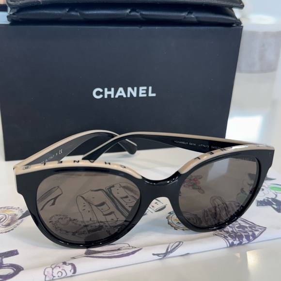 CHANEL Butterfly Black and Cream Sunglasses - Picture 1 of 5